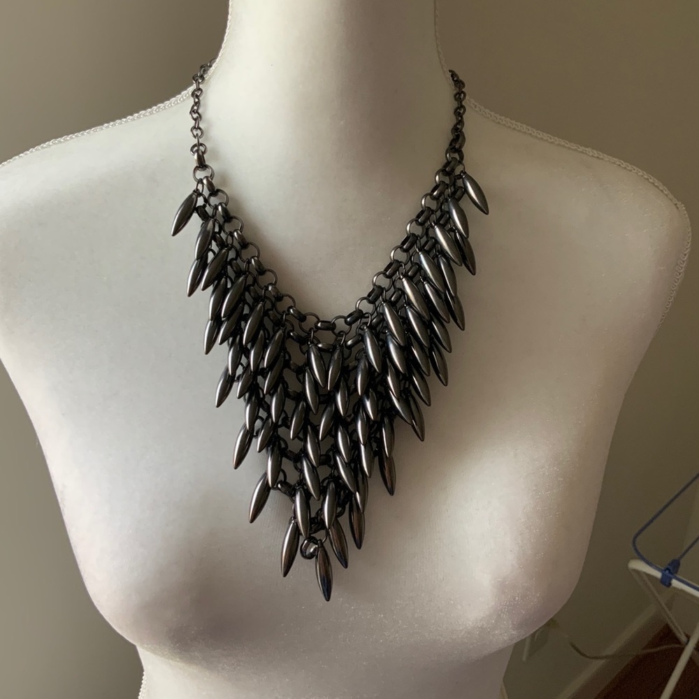 Chain Link Metal Bib Bead Statement Necklace